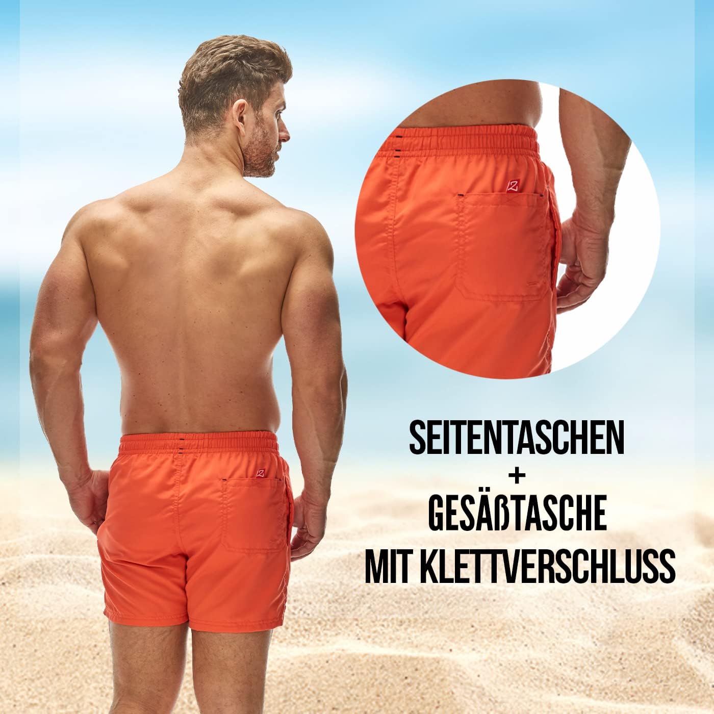 Detalle de Zagano Herren Badeshorts schnelltrocknend mit Tunnelzug und Mesh-Einsätzen – Boardshorts für Sport, Freizeit & Schwimmen