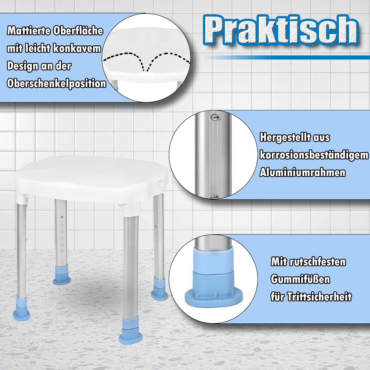 Detalle de LZQ LZQ-(HAG1338)-1 Adjustable Shower Stool, Six Heights, 150 kg Capacity