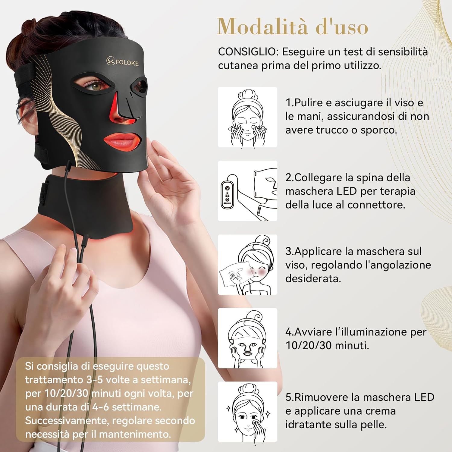 Thumbnail 6 de FOLOKE Maschera di Terapia con Luce LED per la Cura della Pelle: rosa? rosso, per viso e collo