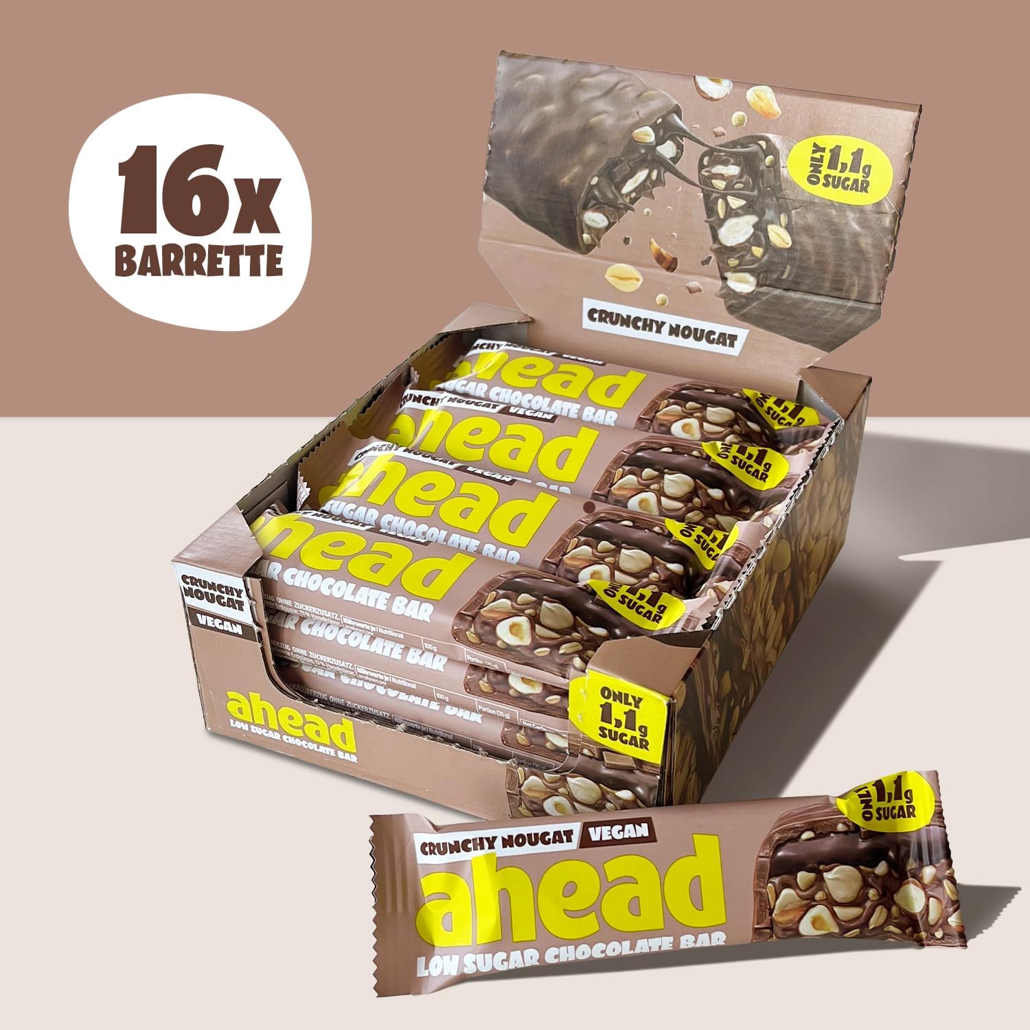 Thumbnail 5 de AHEAD Barrette Keto Vegane – Crunchy Nougat, 16 x 35 g: snack chetogenico senza zuccheri