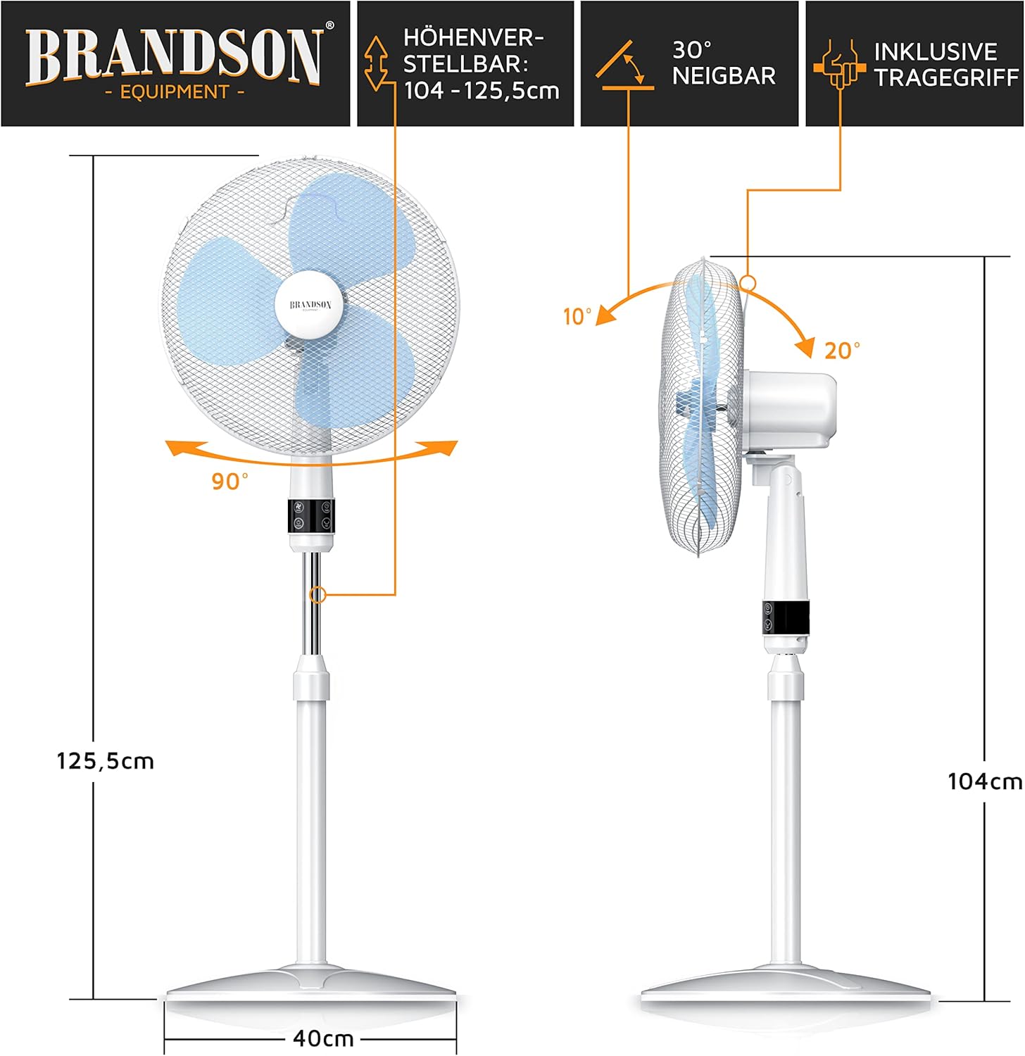 Thumbnail 2 de Brandson Standventilator mit Fernbedienung, 50 W, 125 cm Höhe – leiser 3-Stufen-Ventilator mit Oszillation