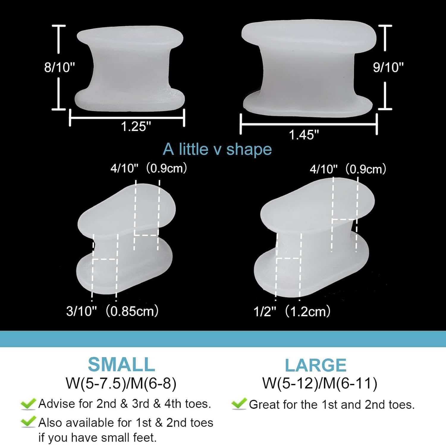 Detalle 2 de Povihome Large Silicone Toe Spacers, 1/2-Inch for Bunions