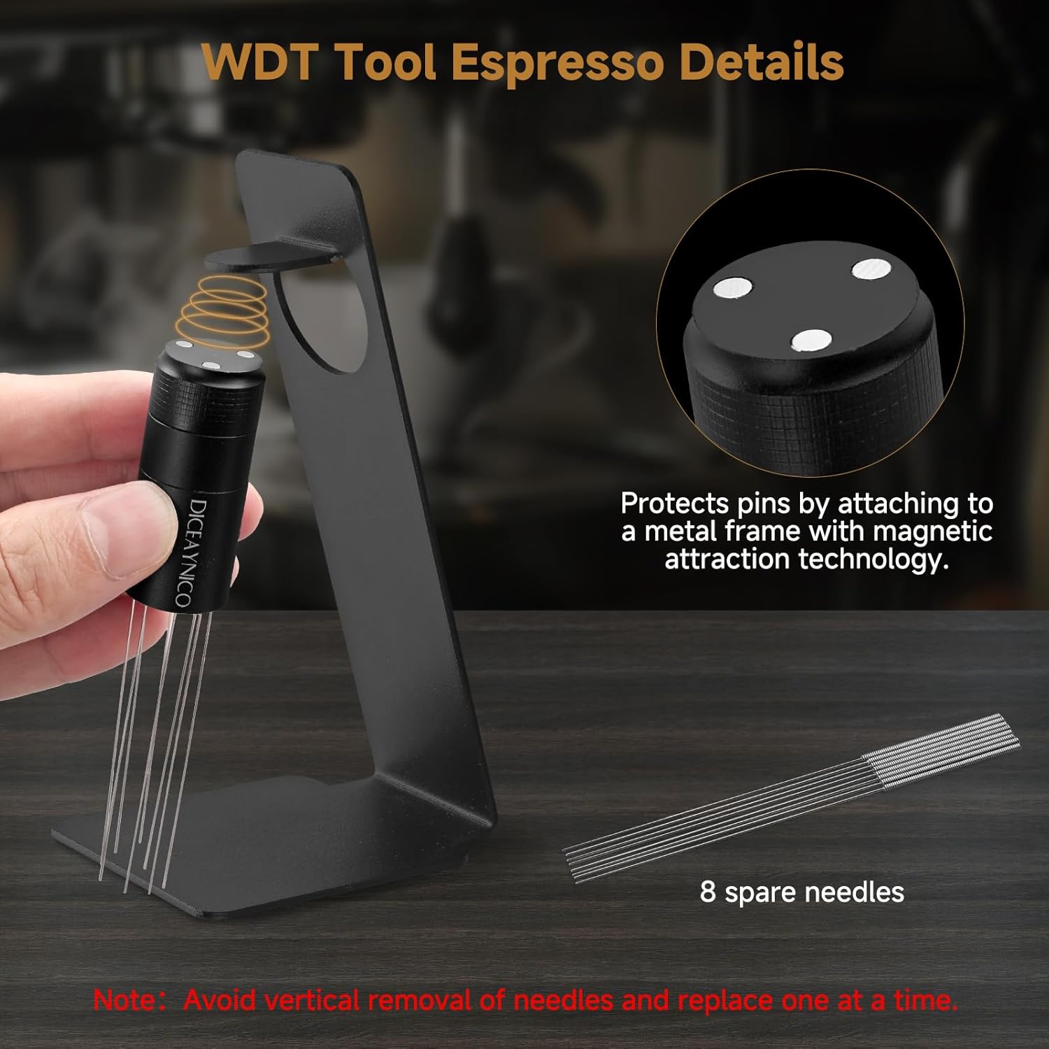 Thumbnail 2 de Diceaynico WDT Espresso-Rührwerkzeug: 16 Nadeln, verstellbar, mit Magnethalter