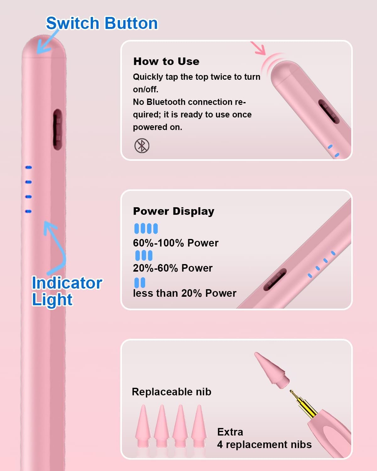 Thumbnail 4 de Stylus Pen for iPad (2018-2026) – Fast Charge, Palm Rejection, Pink
