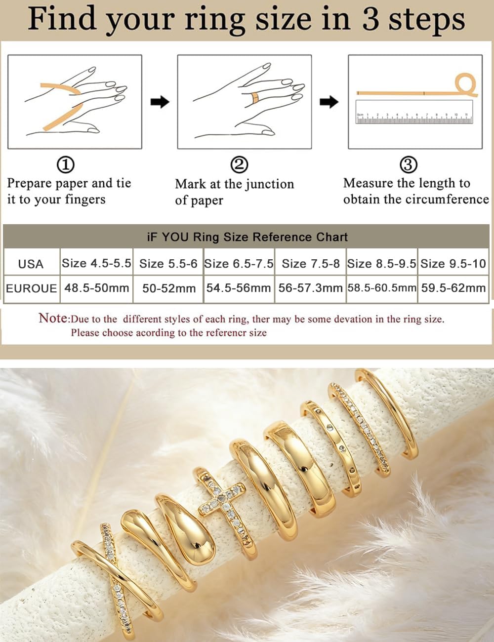 Detalle 2 de iF YOU Gold-Plated Ring Set, Size 4.5–10