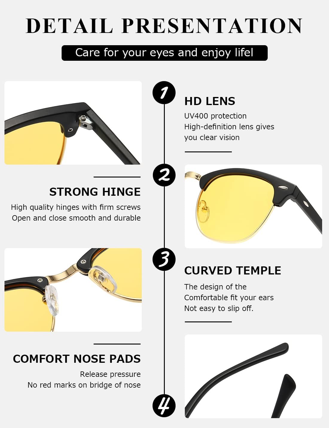 Thumbnail 6 de kimorn Polarized Sunglasses Unisex Retor Semi-Rimless Frame AE0550