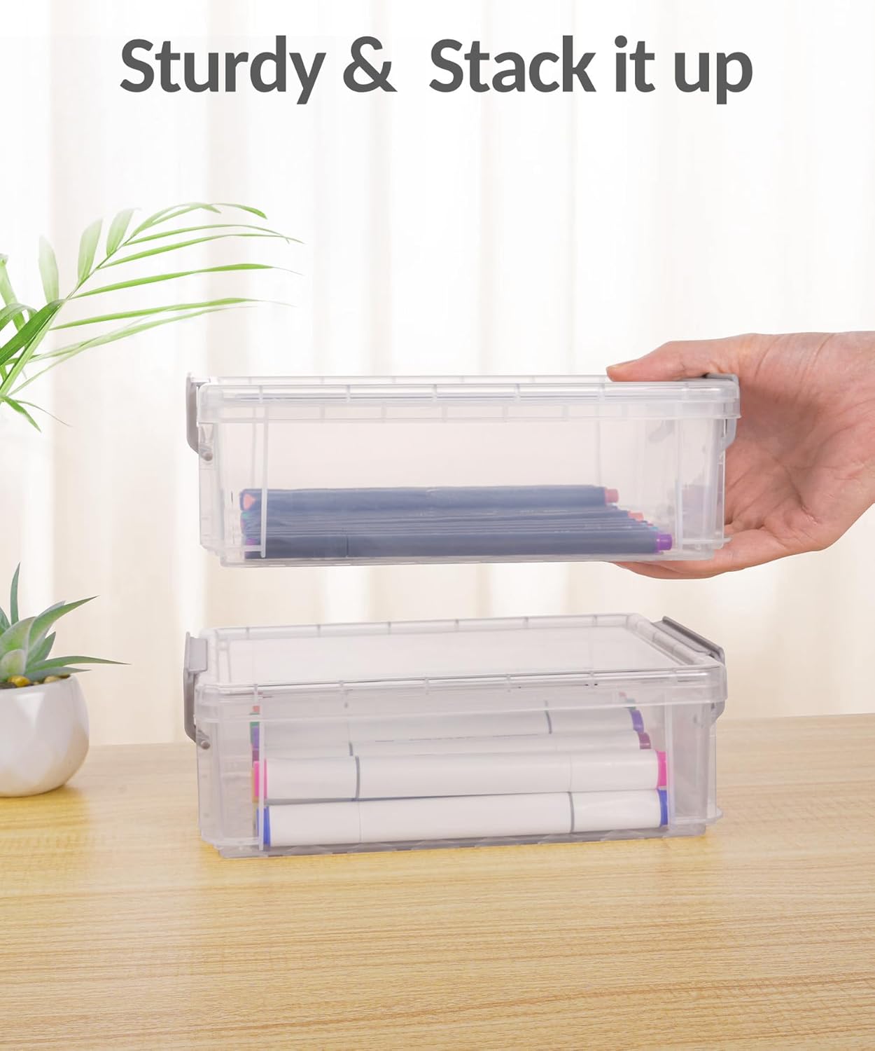 Detalle de Sooez 6-Pack Extra-Large Pencil Boxes, Stackable Clear Plastic Cases