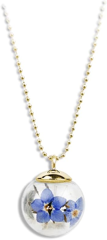 Detalle de Gioielli Botanici Collana Non ti Scordar di Me in Acciaio Inox Oro con Ampolla in Vetro e Fiori Naturali