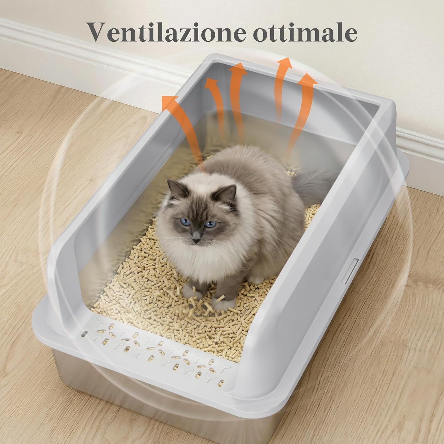 Detalle de Lifewit Lettiera per gatti in acciaio inox XXL con apertura e pala, 58 x 38 x 26 cm, grigio