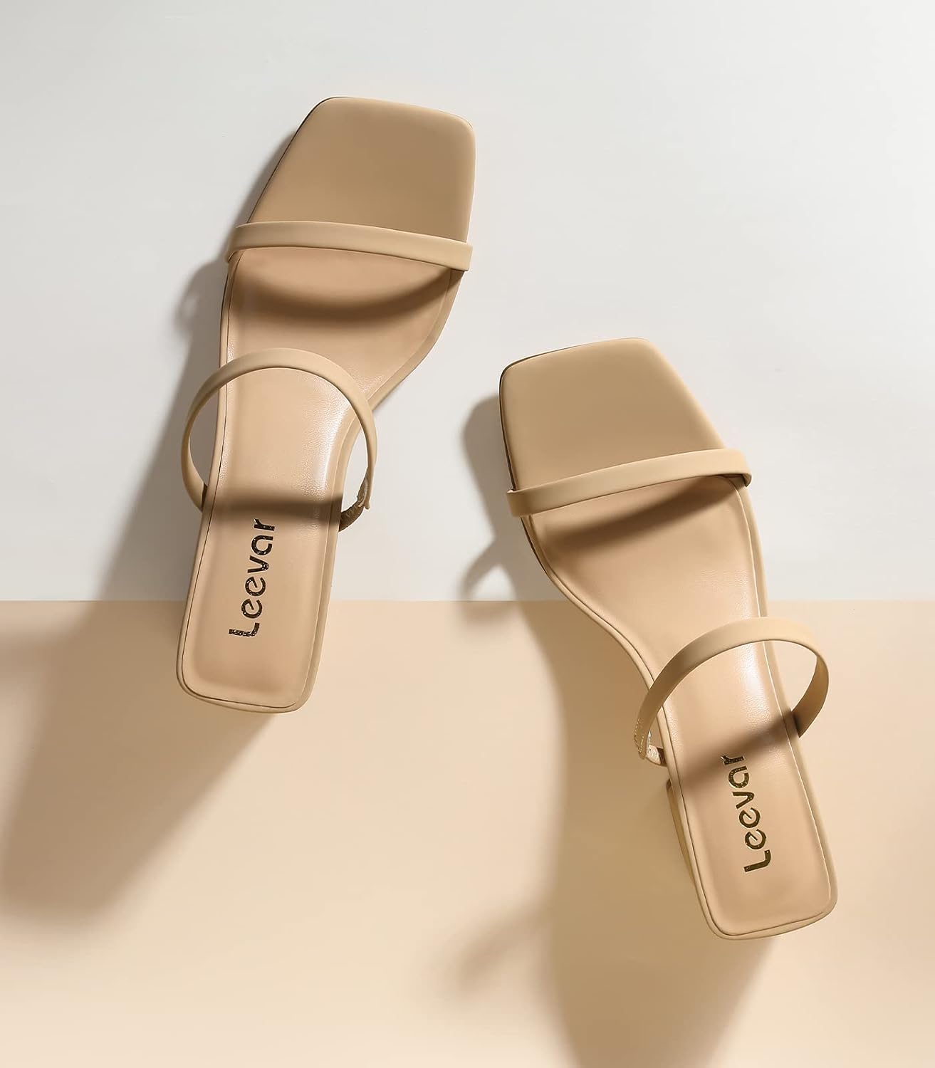 Detalle de Leevar Square Toe Heeled Sandals for Women with Low Block Heel and Ankle Strap (2.25IN)