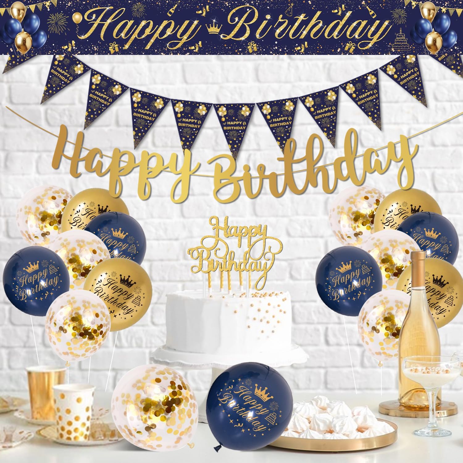 Thumbnail 4 de Birthday Decorations for Men – Blue & Gold Party Set with Happy Birthday Banner