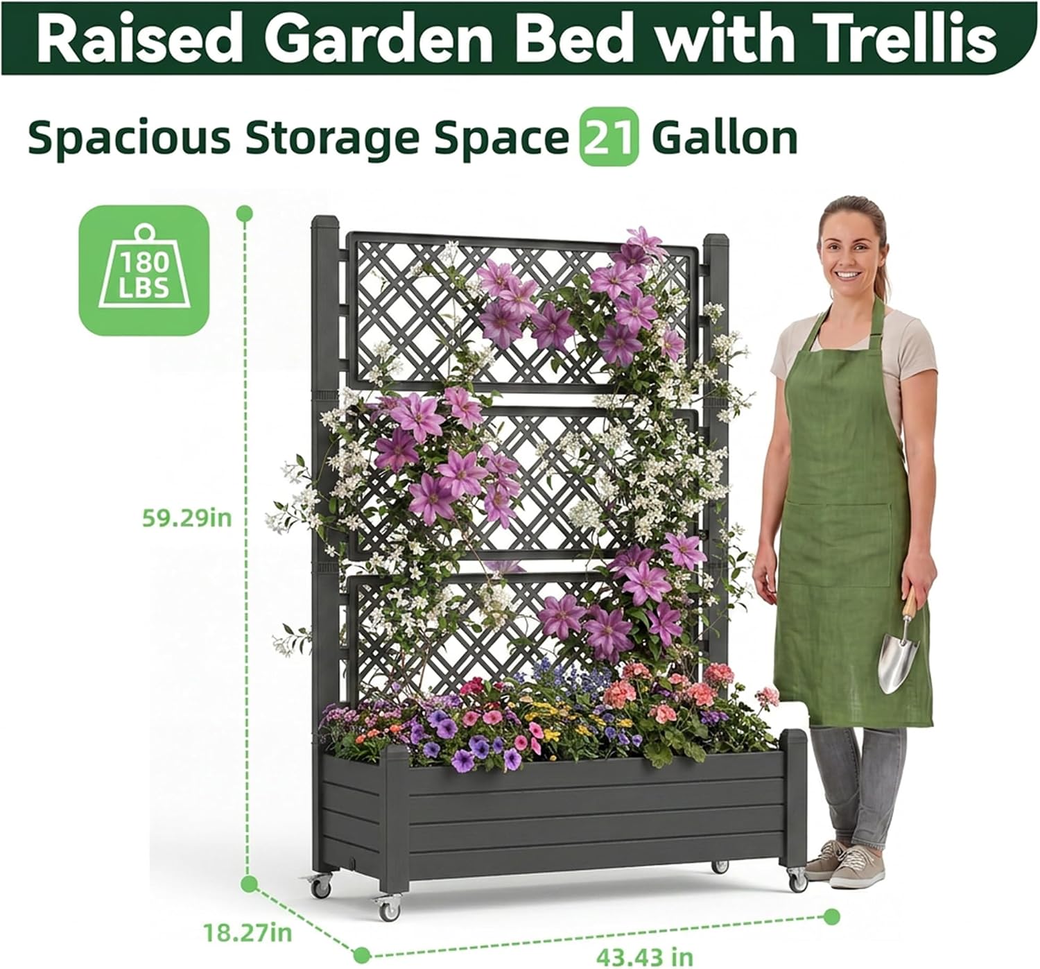 Detalle 2 de Raised Garden Bed with Trellis, Black