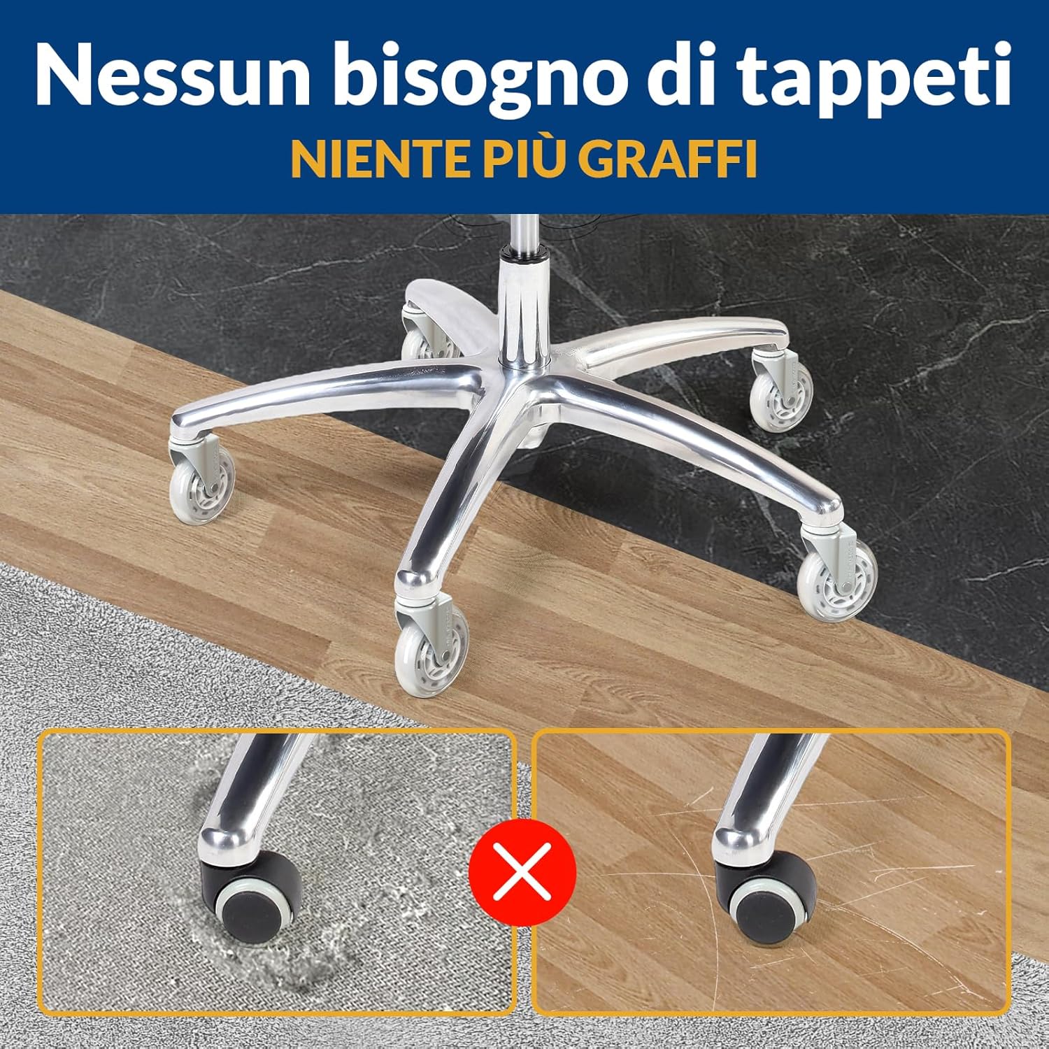 Thumbnail 4 de COSYLAND Set 5 Ruote Sedia Ufficio – Compatibili con IKEA 10x22 mm, silenziose e resistenti fino a 300 kg