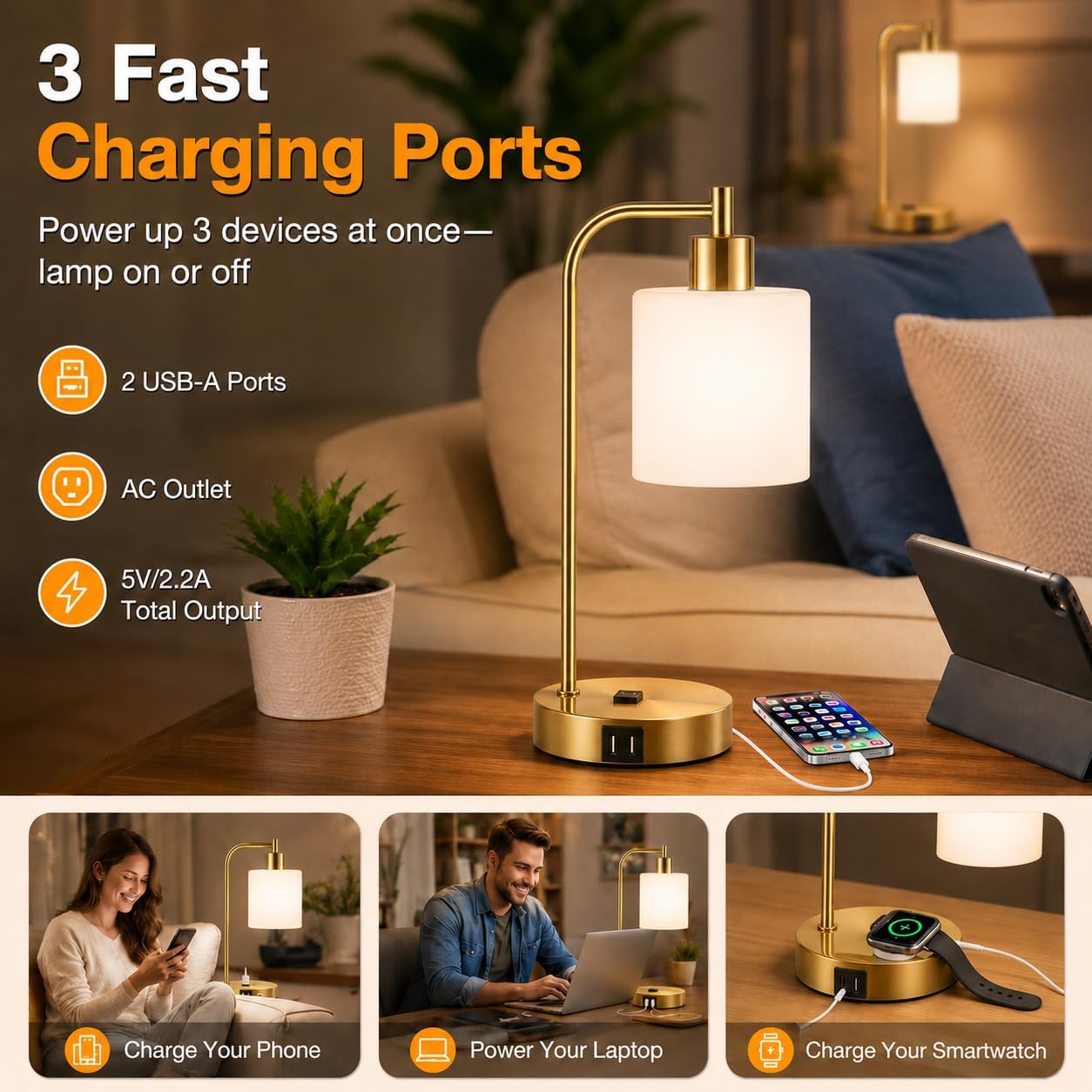 Detalle 1 de Touch-Control Table Lamps with Opal Glass Shades