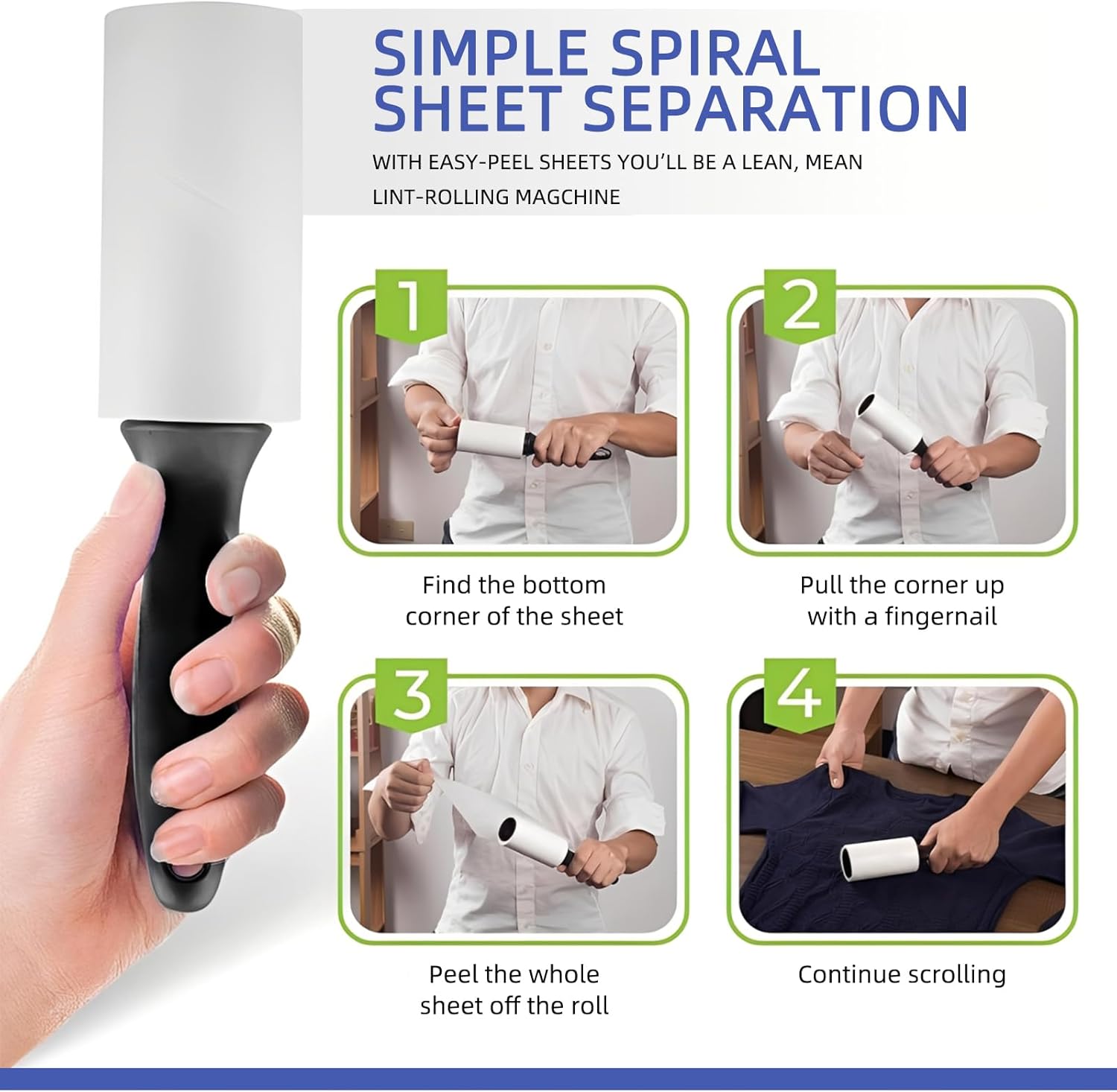 Thumbnail 2 de Qu She Lint Rollers 5 Pack with Handle – 300 Sticky Sheets, Reusable Pet Hair Remover Roller