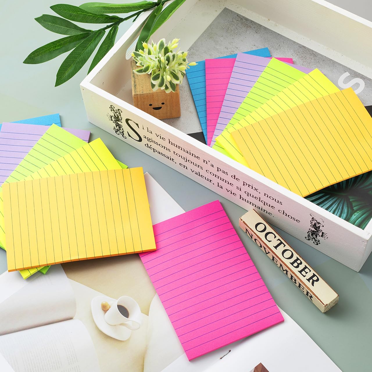 Detalle 2 de Wowivy 12 Pack Lined Sticky Notes 4x6 in – Large, Highly Adhesive, Colourful & Versatile
