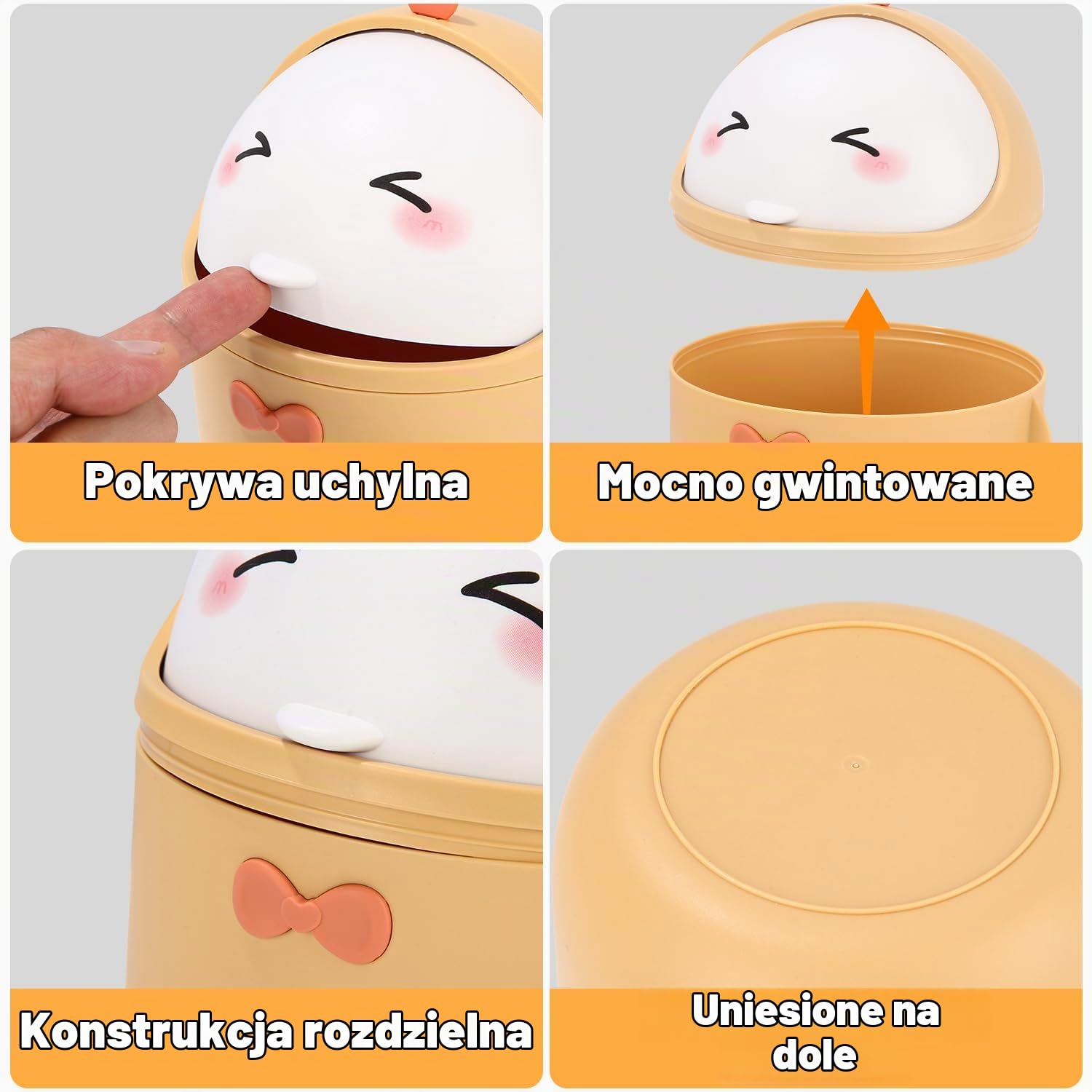 Detalle 2 de Huifoo mini kosz na biurko z pokrywką, żółty, z motywem kaczki