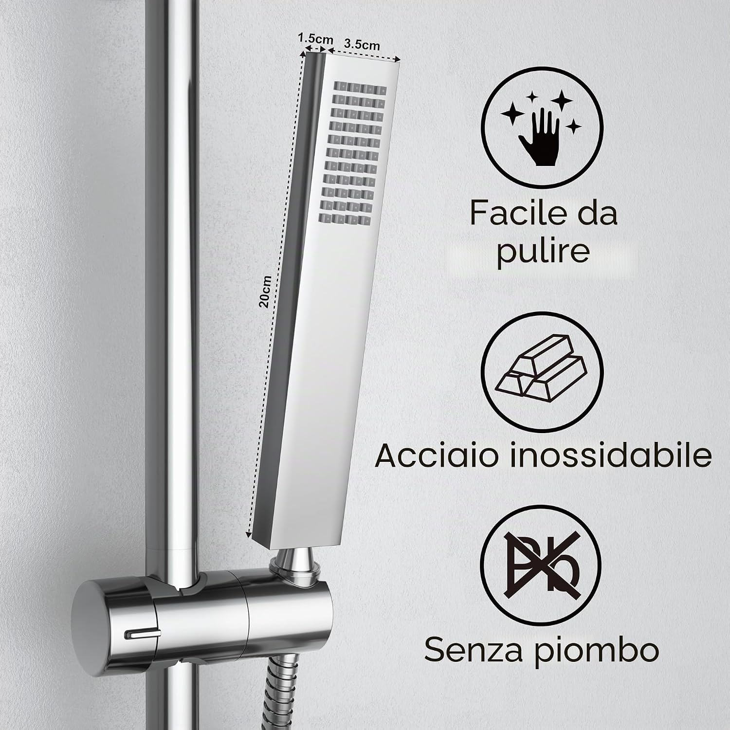 Detalle de Görbach Colonna Doccia in Acciaio Inox 70 cm con Mensola e Doccetta Regolabile – Cromata