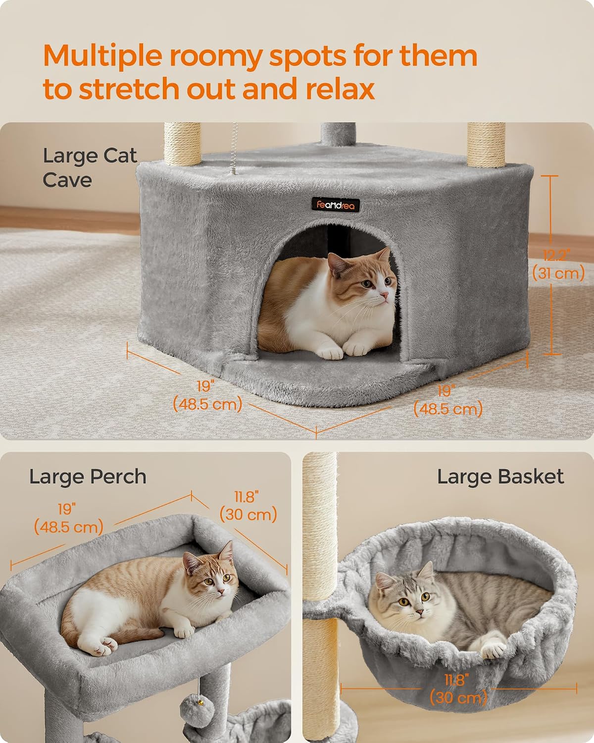 Detalle de FEANDREA CLAWFY PCT009G01 Cat Tree Tower with Large Cave and Sisal Posts