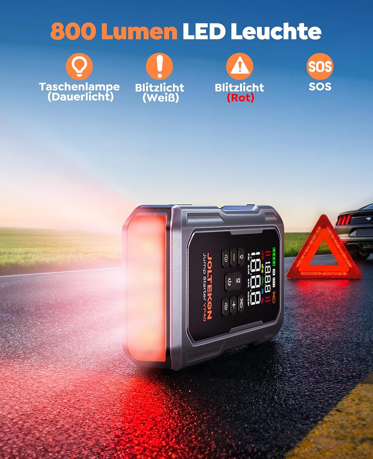 Detalle de 7000A Joltekon VP40 Starthilfe Powerbank – Startklar für Pkw, 12V Benzin/Diesel bis 12L