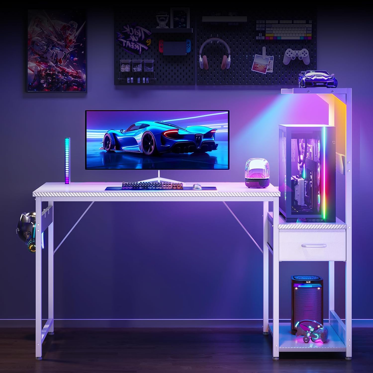Detalle 2 de Coleshome gamingbord 120 × 48 cm med RGB-belysning och vändbar hylla