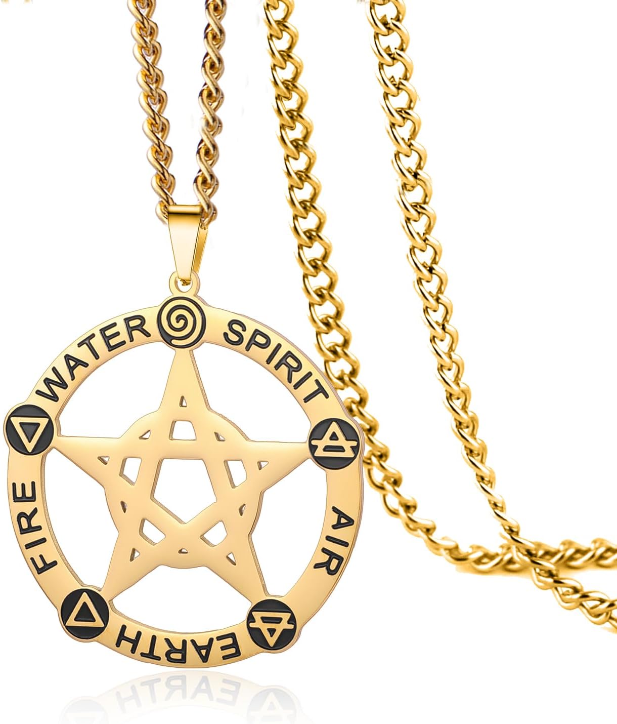 Detalle de VASSAGO Pentagramm-Halskette mit Alchemie-Symbol aus Edelstahl – Anhänger mit Pentagramm und Elementen