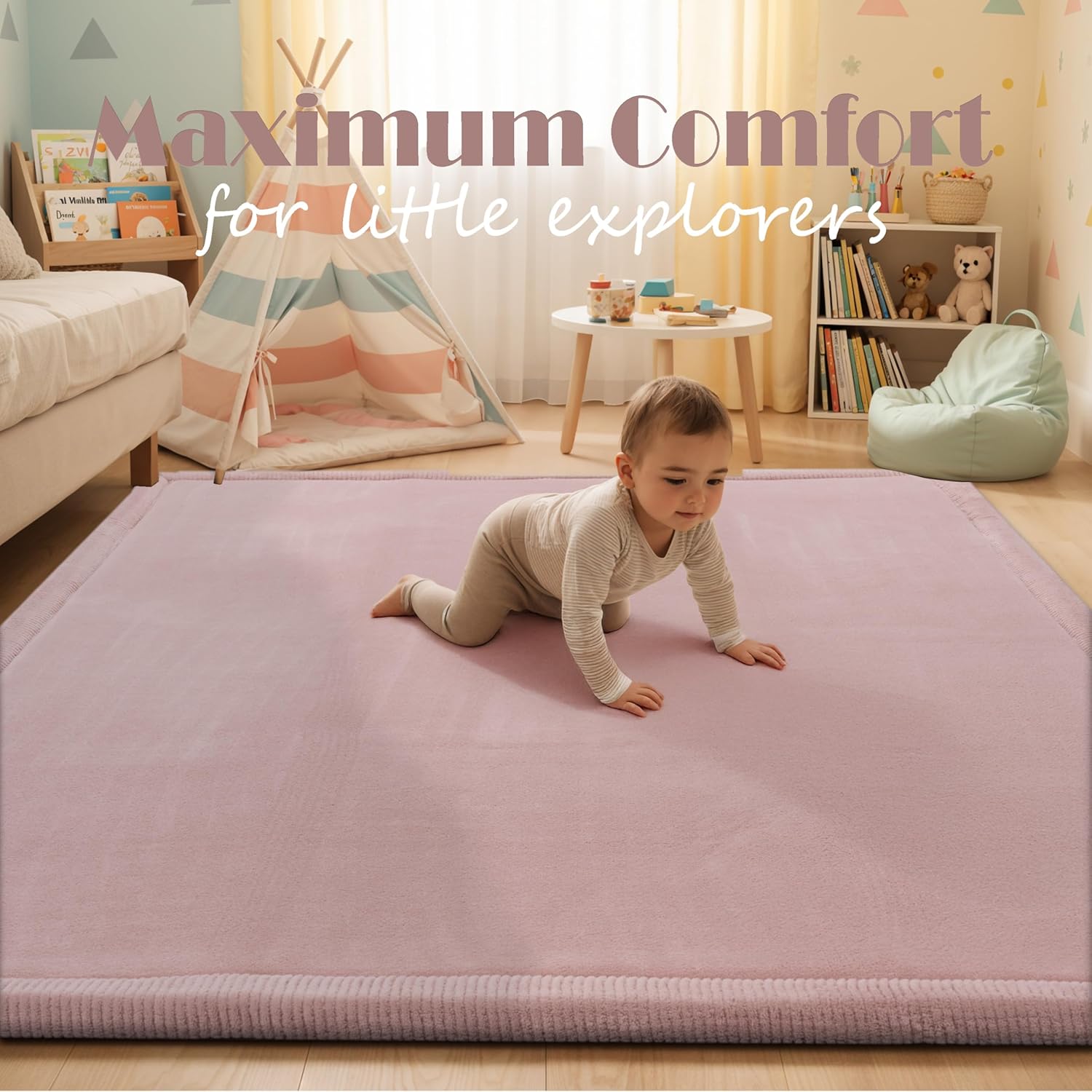 Thumbnail 3 de Paco Home Kinderzimmer-Teppich 200 x 350 cm in Pink – rutschfest, Baby-Spielteppich & Krabbeldecke