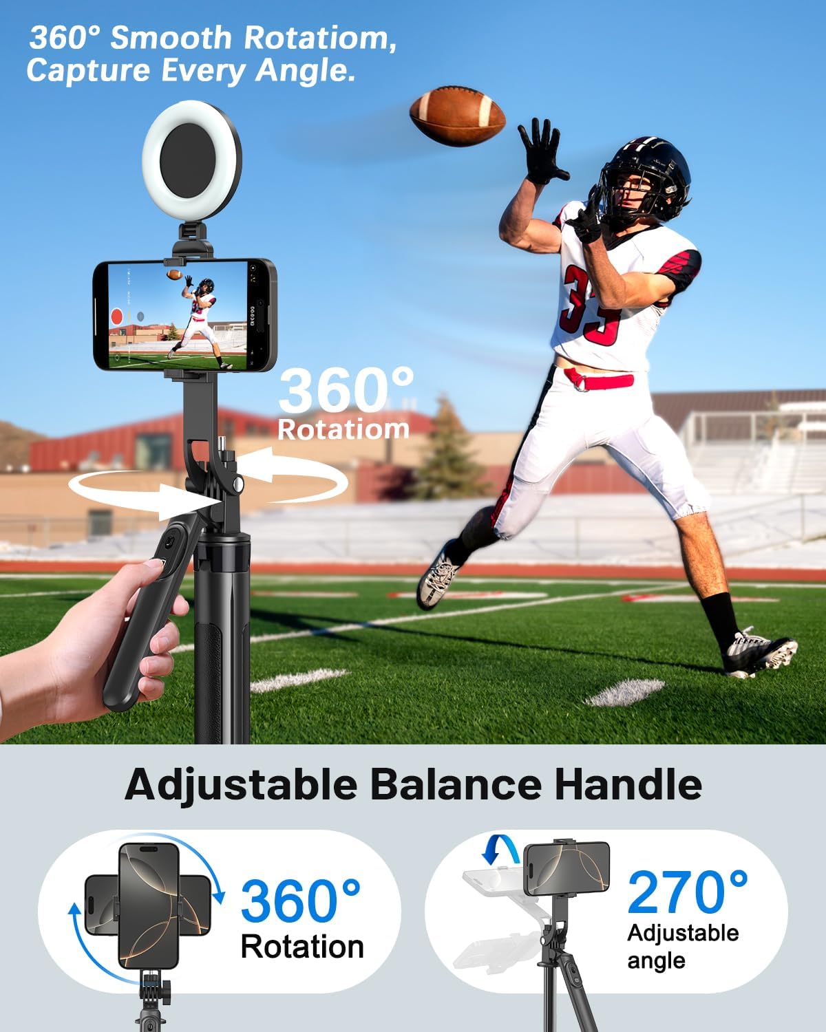 Detalle de Yeaki 71-Inch Vlogging Kit Tripod with Dual LED Lights, Wireless Mic & Remote