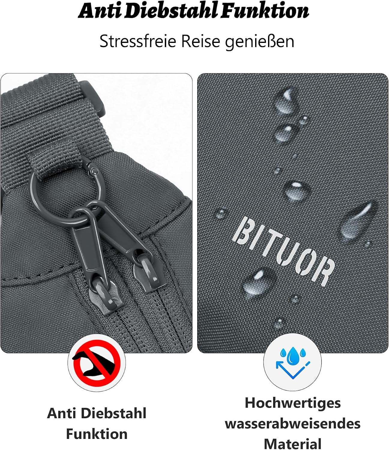 Thumbnail 4 de BITUOR Umhängetasche Halbrunde Schultertasche – Wasserabweisend, Diebstahlschutz, kompakt & vielseitig