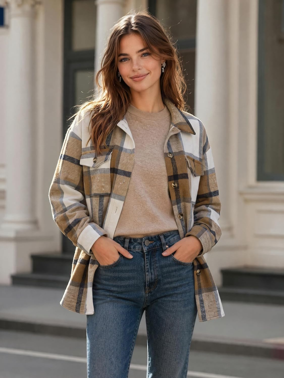 Detalle de Zeagoo Women's Flannel Shacket in Polyester