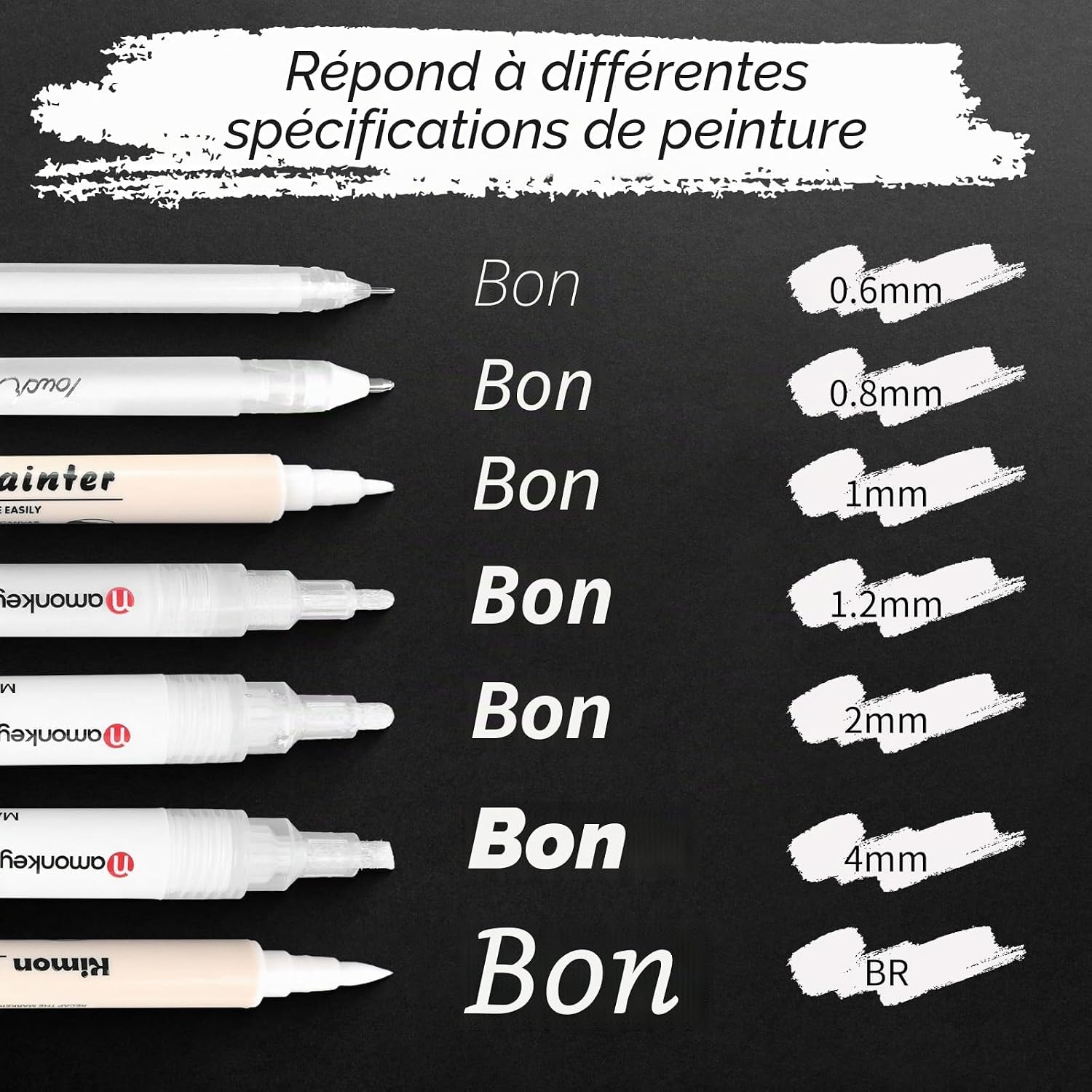 Thumbnail 2 de GADITIEK Lot de 6 stylos gel blanc — pointes 0,6/0,8/1,0/1,2/2,0/4 mm pour art et scrapbooking