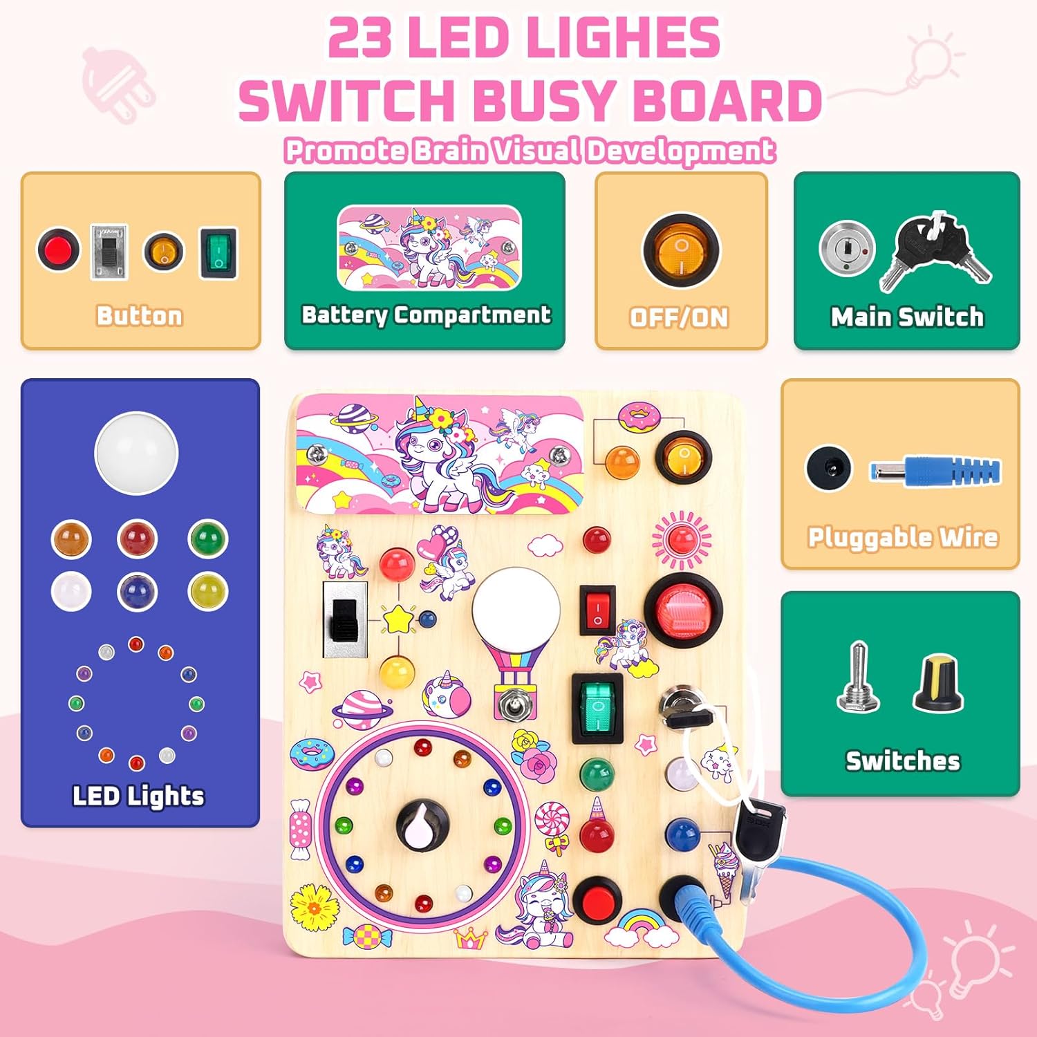 Thumbnail 1 de Unicorn Montessori Busy Board – Wooden Sensory Activity Board for Toddlers