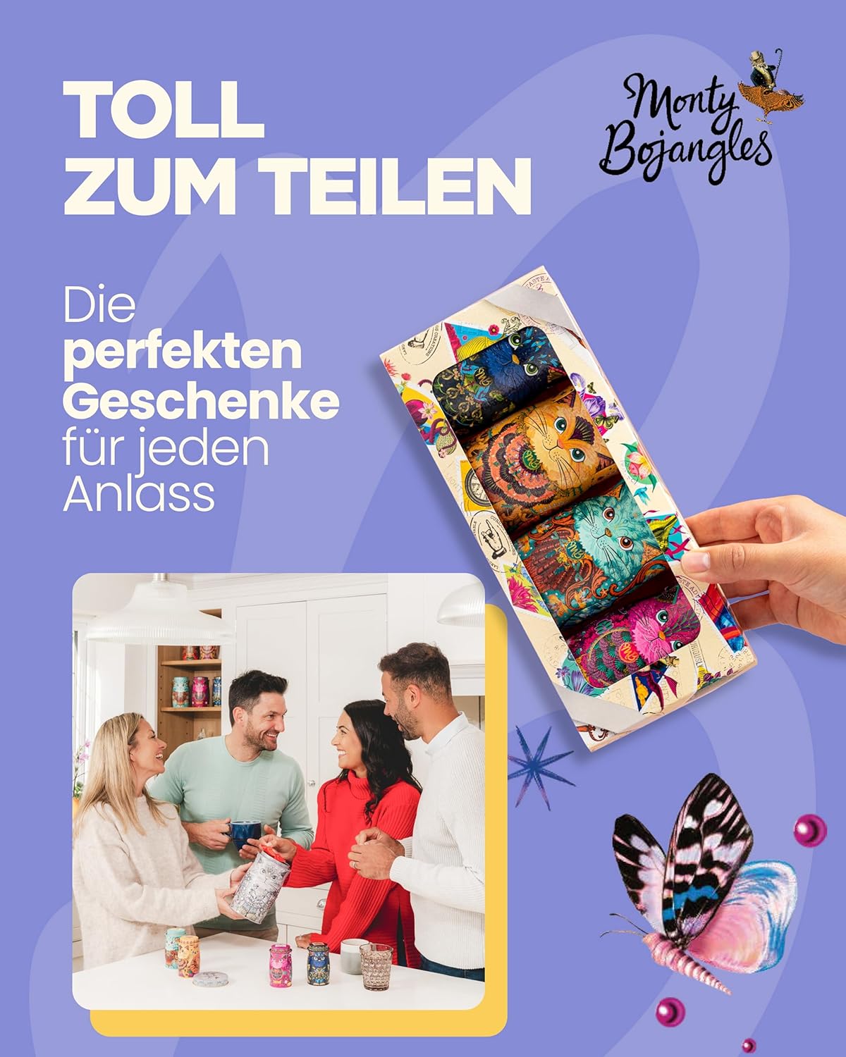 Detalle de Monty Bojangles Savanna Gold Schokoladentrüffel (135 g) – Flutter Scotch in Katzen-Design Sammlerdose