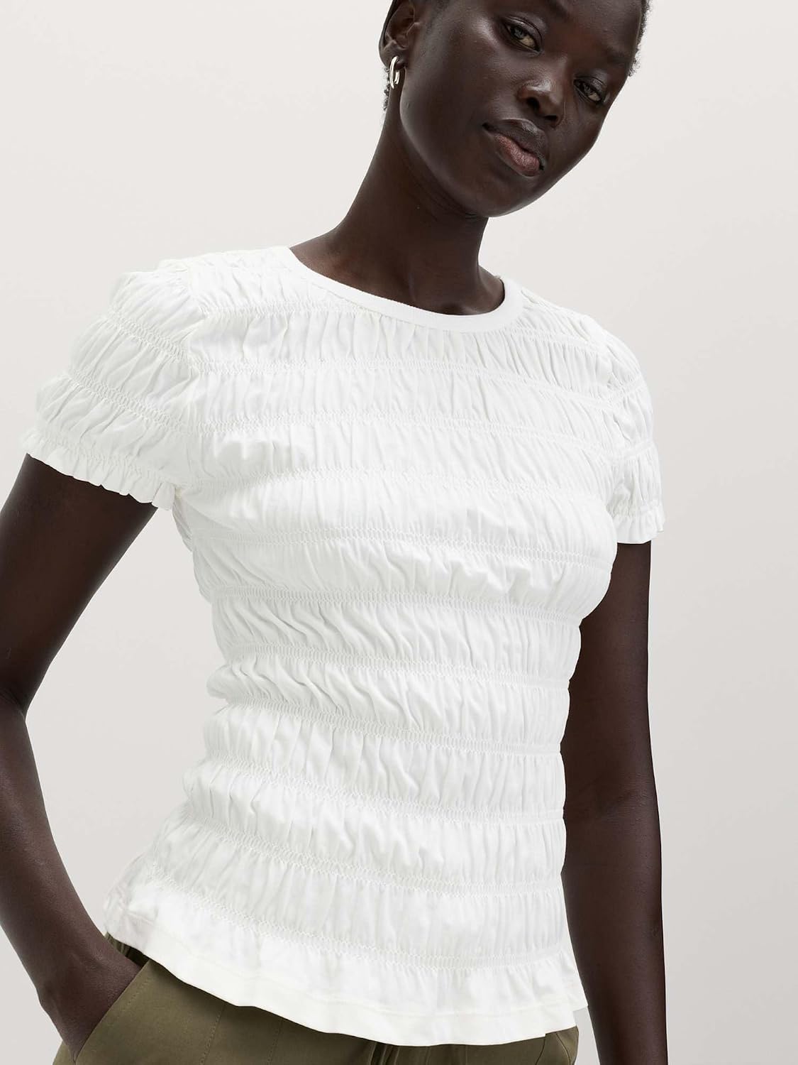 Detalle 2 de Marks & Spencer damestop van puur katoen met gesmokte details en pofmouwen