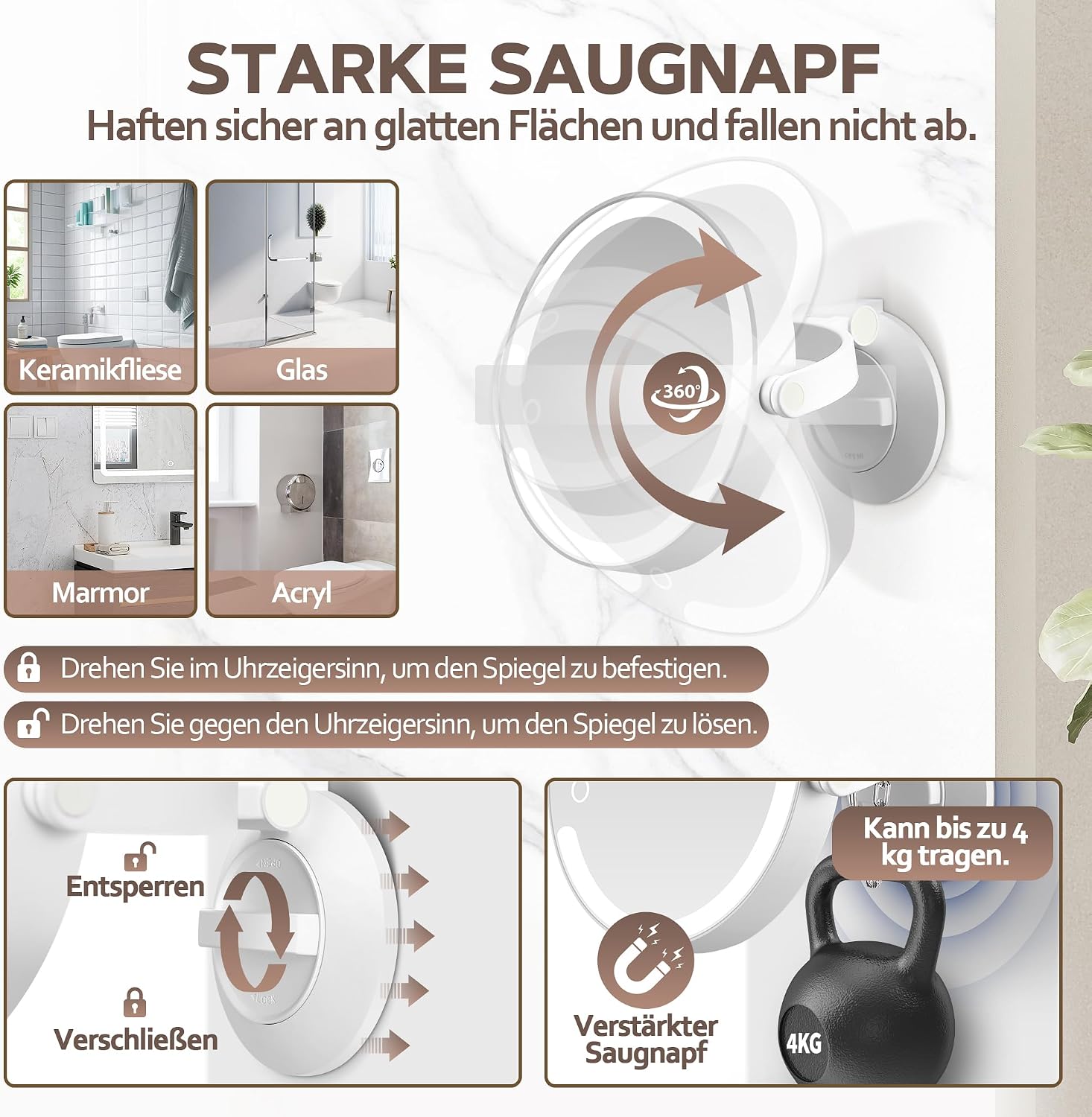 Thumbnail 3 de MOMOKUBA Vergrößerungsspiegel mit Saugnapf und Beleuchtung (30-fach, doppelseitig)