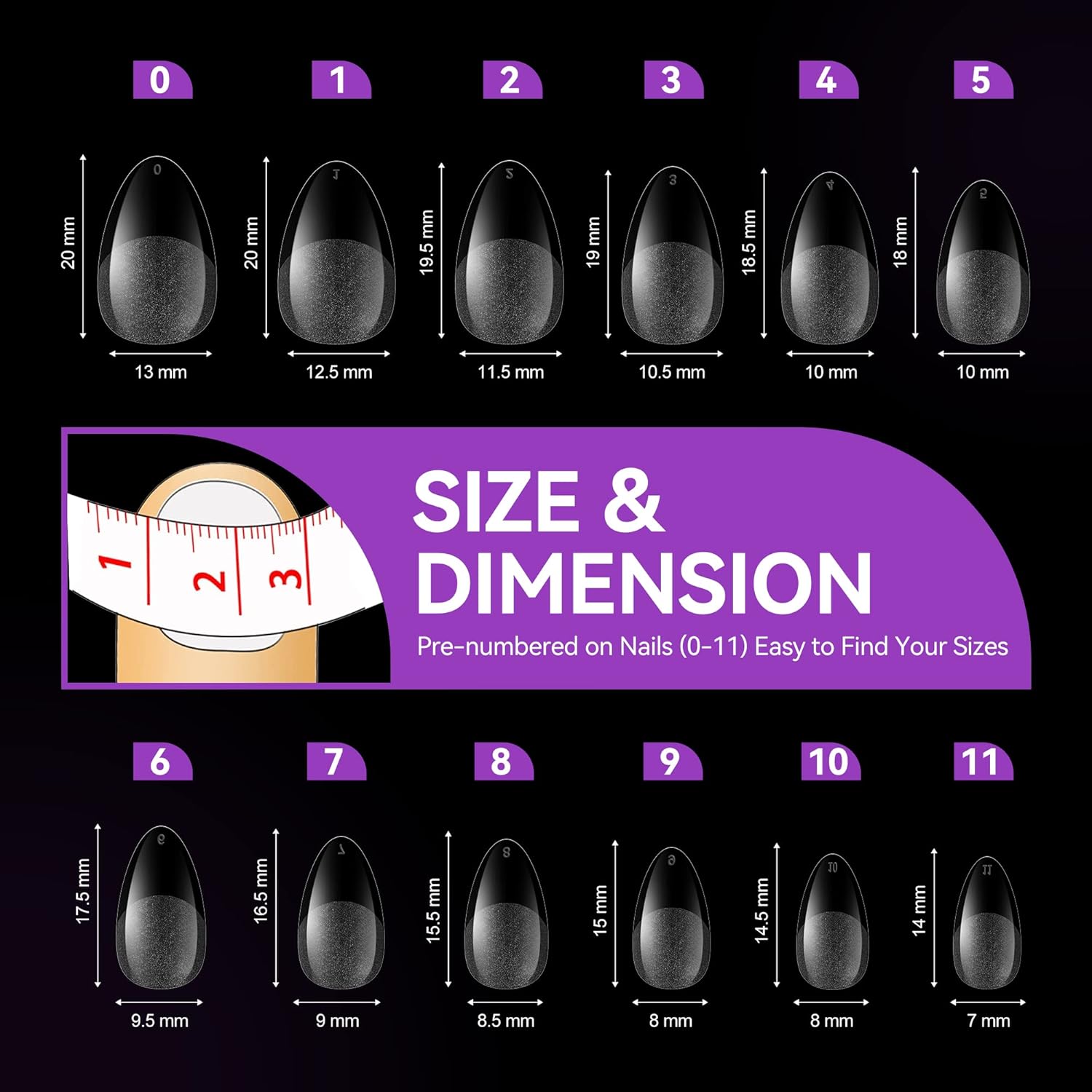 Detalle de Gelike ec Extra kurze Mandel-Nagelspitzen (552 Stück) – Soft Gel Full Cover Tips für Gel- & Press-on Nägel