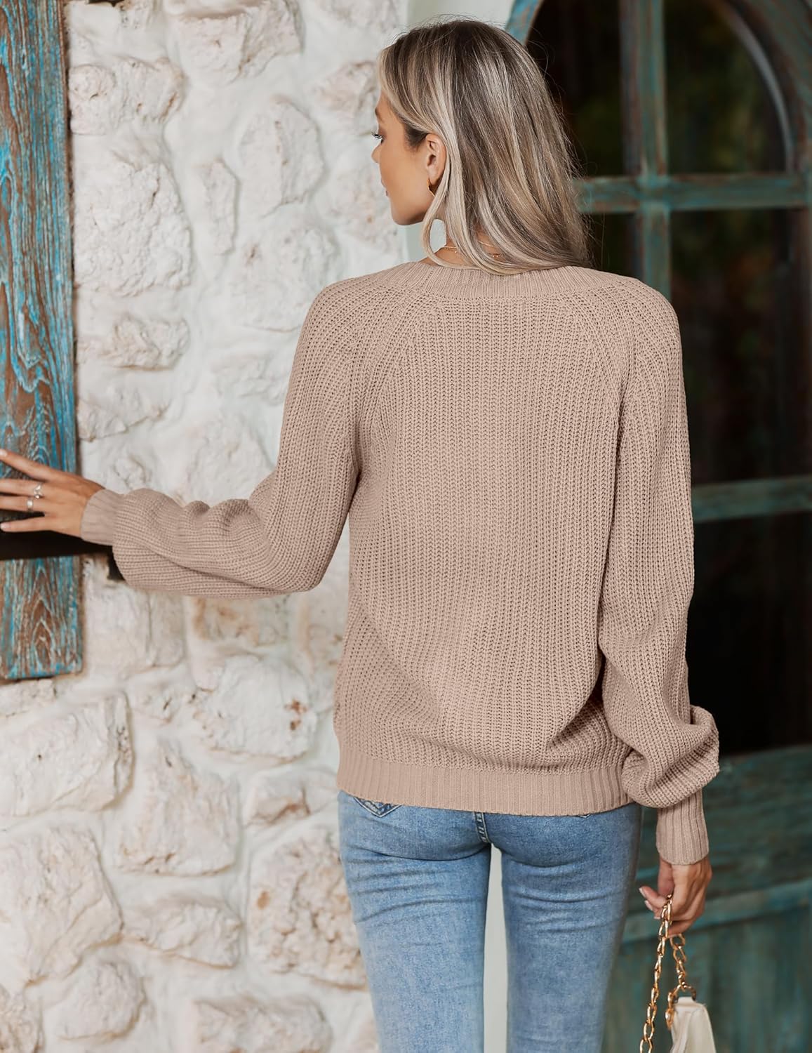 Thumbnail 2 de Hotouch Strickjacke Damen Kurz Strick Cardigan V-Ausschnitt mit Knopfleiste