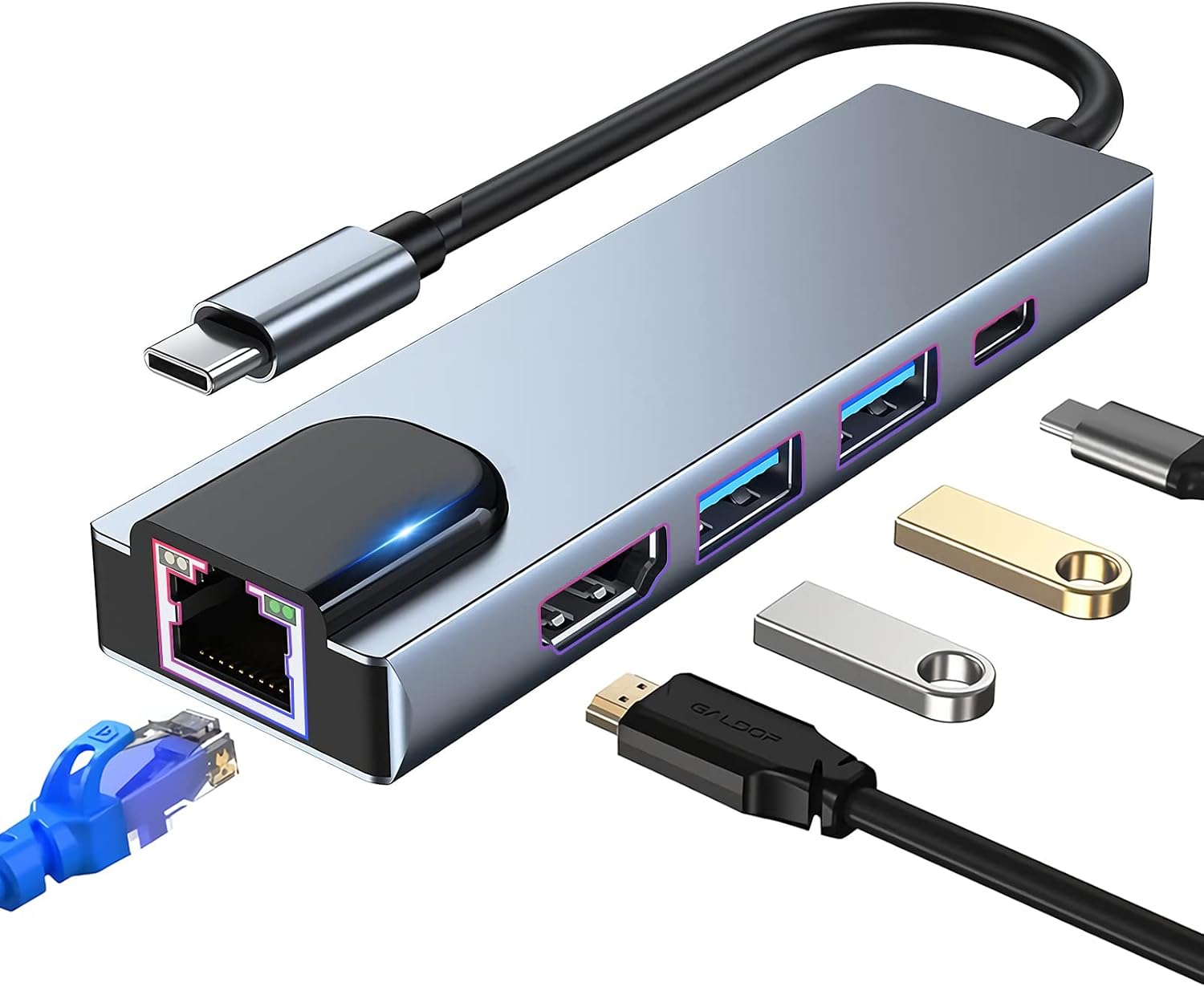 Imagen de USB-C Hub Multiport Adapter (5-in-1) with 4K HDMI, RJ45 Ethernet, USB 3.0 and 100W PD en OfertitasTOP