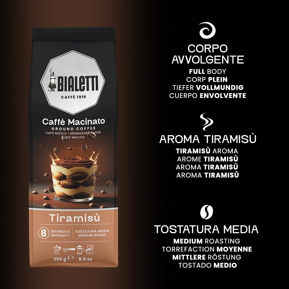 Detalle de Bialetti Universal Kaffee gemahlen 250 g – Tiramisu-Aroma, vielseitig einsetzbar