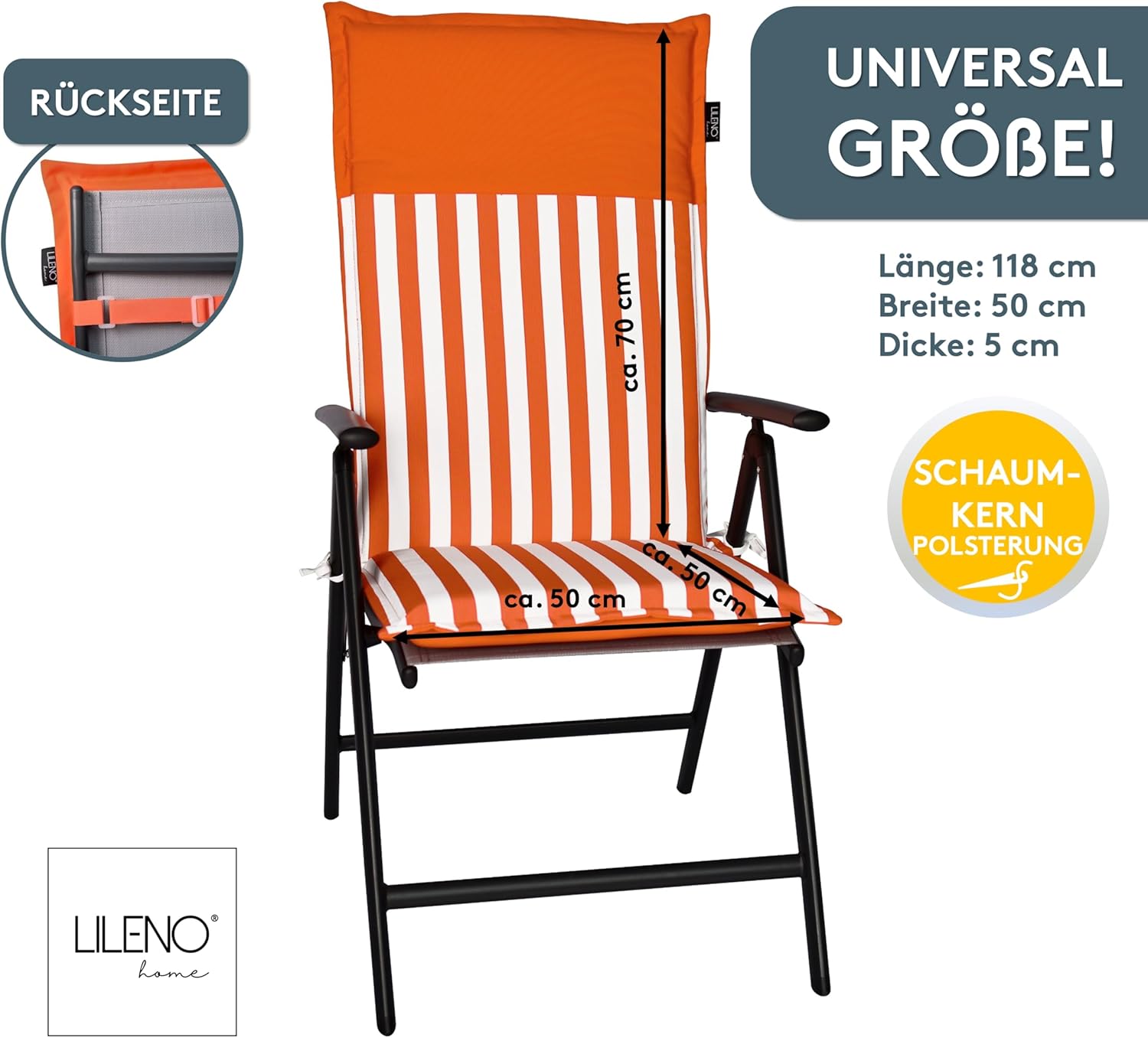Detalle 2 de LILENO HOME Cojines para Silla de Jardín ☀️ Rayas de Coral