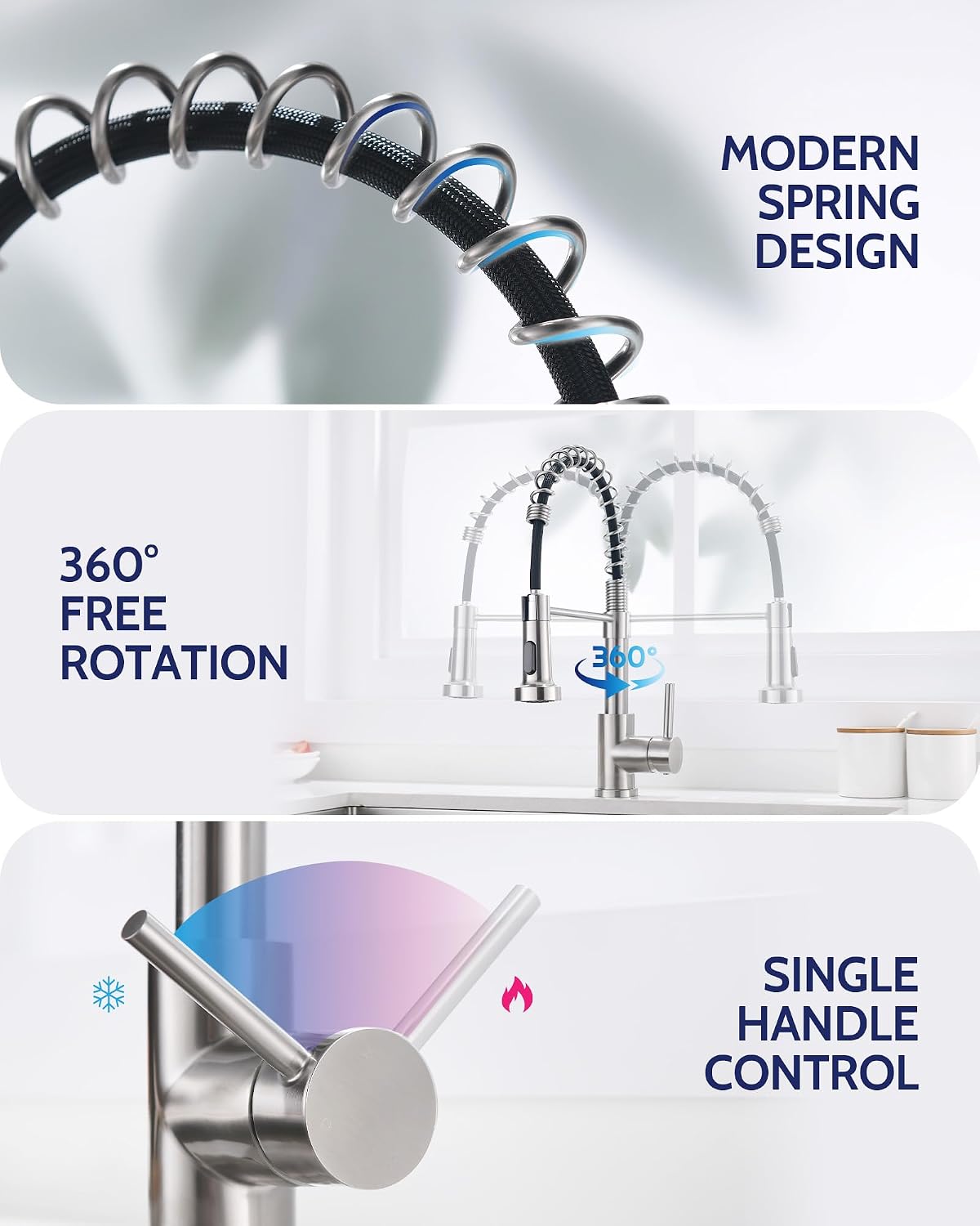 Detalle 1 de LUFEIDRA 07BNL High-Arc Kitchen Faucet with Dual-Mode Sprayer, Brushed Nickel