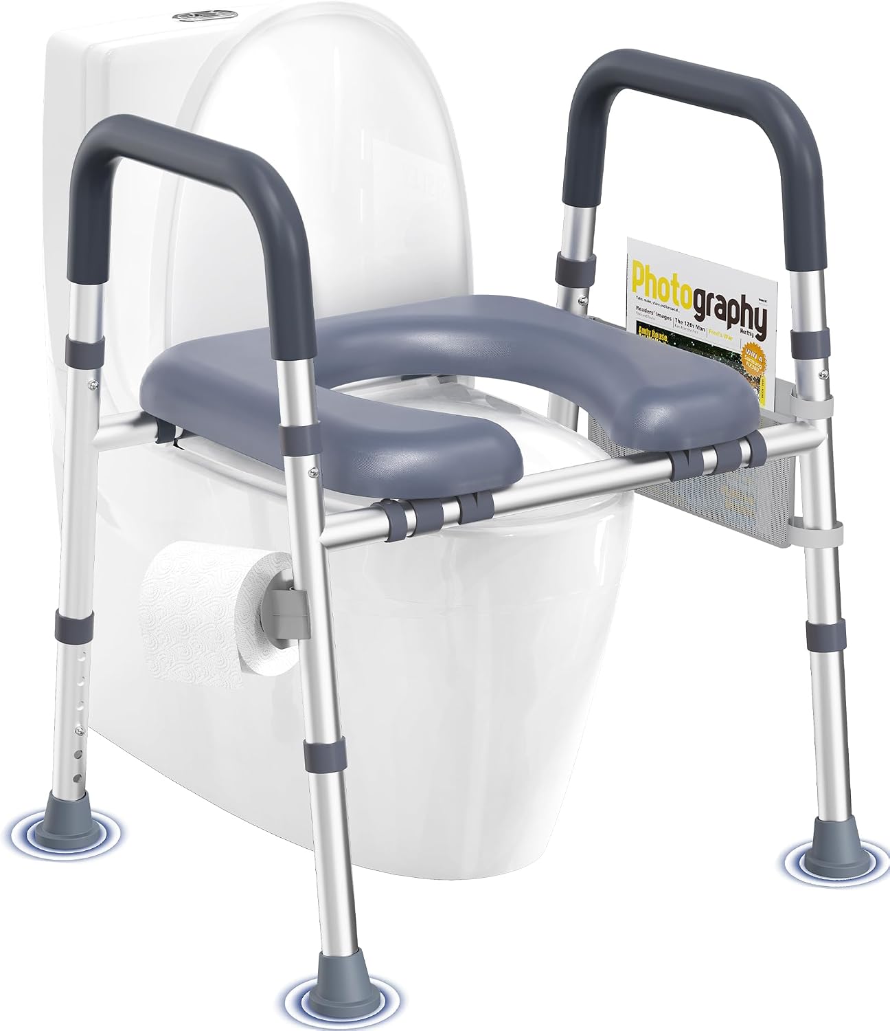 Detalle de HOMLAND Toilettensitzerhöhung mit Griffen – verstellbar, gepolsterter Sitz, bis 180 kg