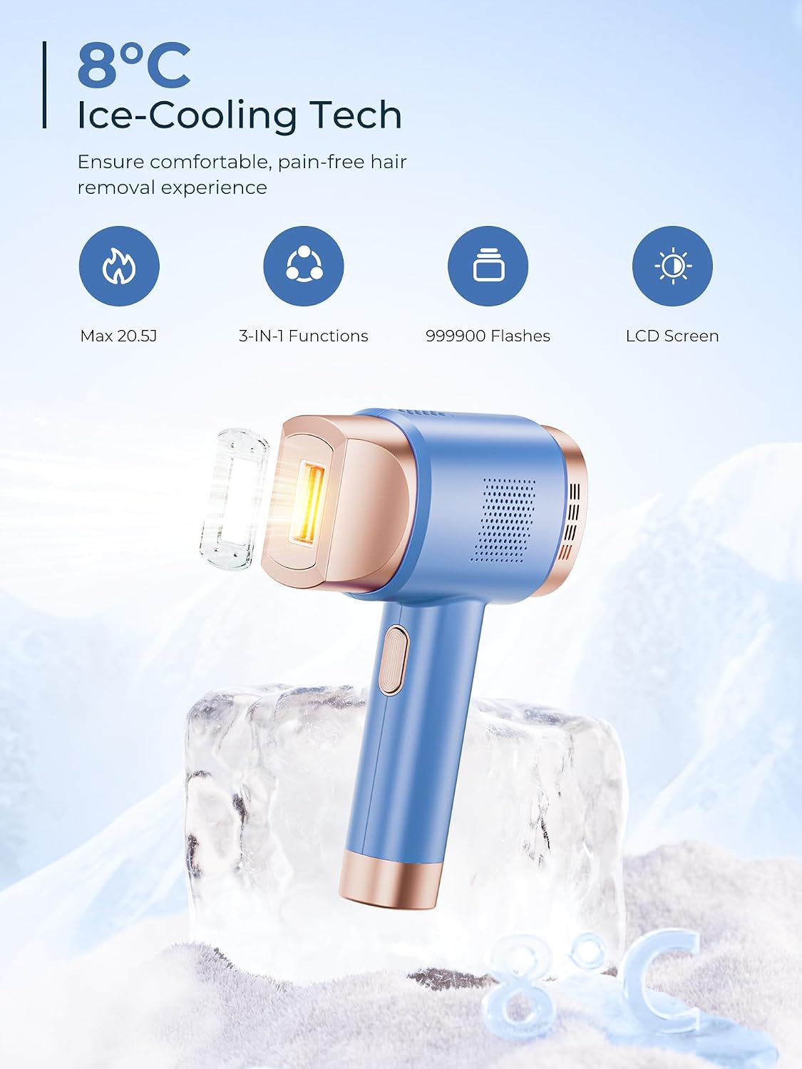 Detalle de Finequin FZ-608G IPL Hair Removal Device with 41°F Cooling and 9 Intensity Levels