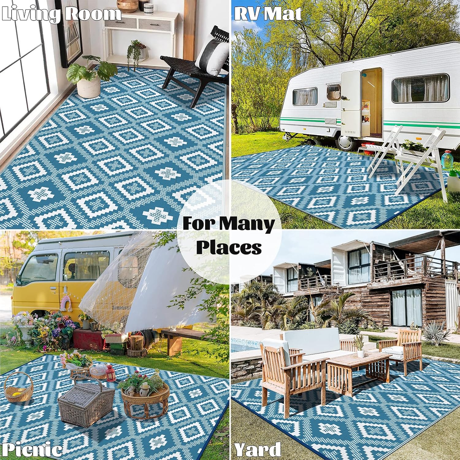 Detalle de Enyhom Extra Large Outdoor Rug Waterproof 270 x 360 cm (Teal Blue)