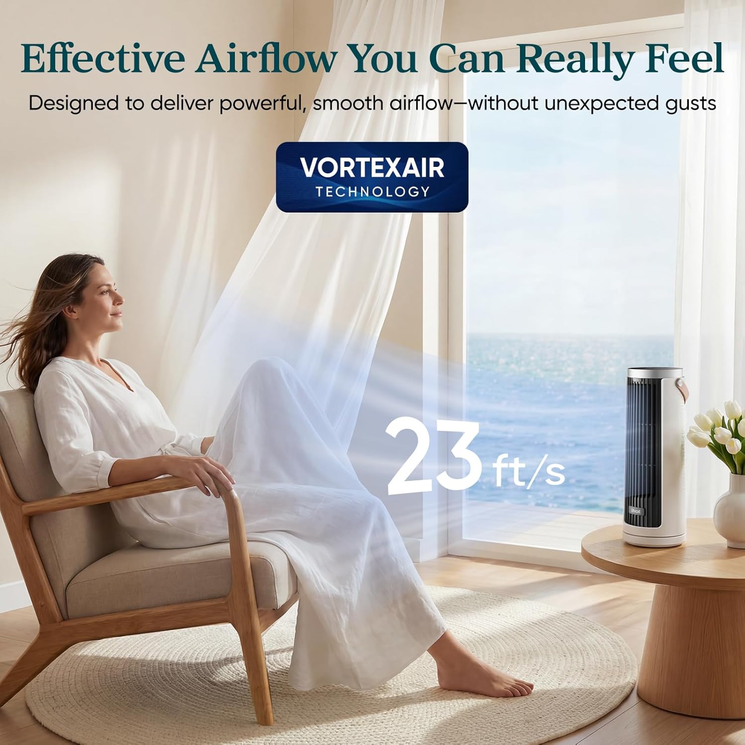 Thumbnail 2 de LEVOIT Tower Fan for Bedroom — Quiet 20dB DC Motor Bladeless Tower with 5 Speeds, 12H Timer, Remote