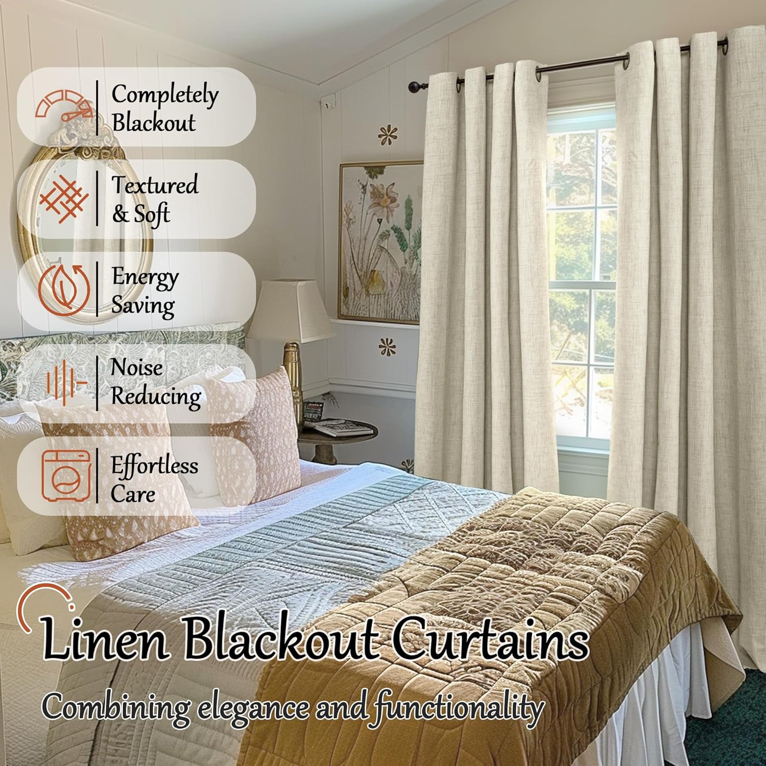 Thumbnail 1 de Lajode Blackout Curtains for Bedroom – Linen Look, 84-Inch, 2 Panels (52" W x 84" L), Natural Cream