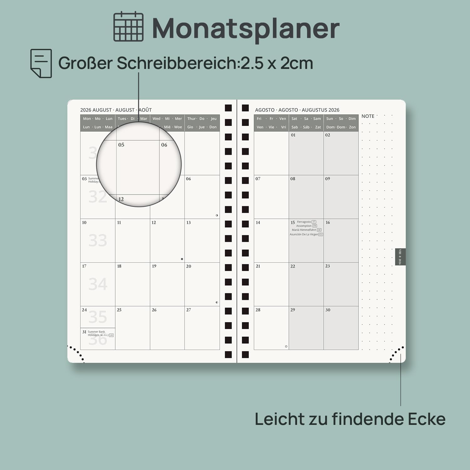 Thumbnail 3 de POPRUN Taschenkalender 2026/2027 – Wochenplaner im A6-Format, Rosa