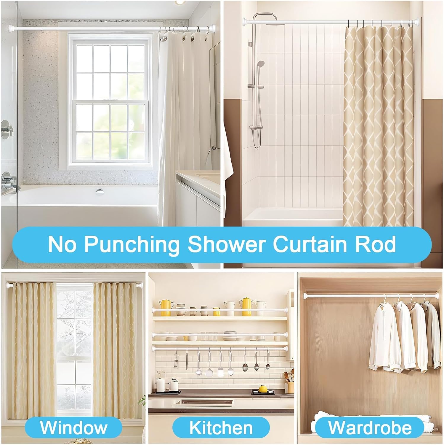 Thumbnail 5 de Shower Curtain Pole Extendable 78–195 cm