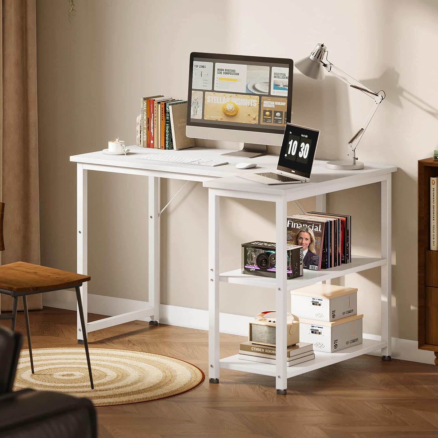 Detalle 2 de Coleshome Scrivania Angolare 100x70 cm: design reversibile e scaffali integrati per spazi piccoli