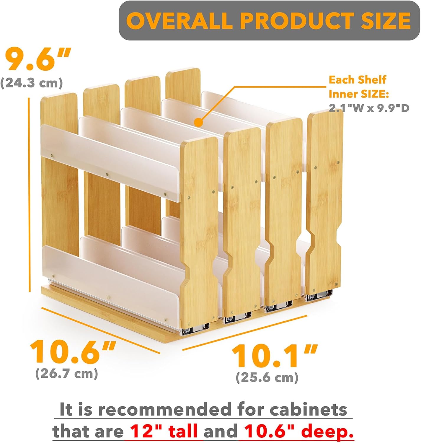 Detalle de SpaceAid Bamboo Pull Out Spice Rack Organizer (4 Drawers, 2-Tier) — 10.1" Wide